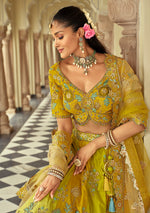Thumbnail for Monjolika Fashion Readymade Lehenga Choli Heavy Work Embroidered Silk In Lemon