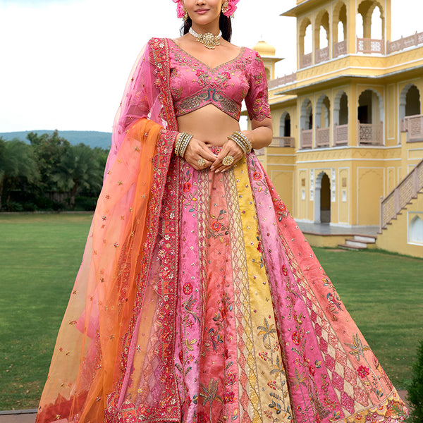 Monjolika Fashion Multicolor Designer Embroidered Work Fancy Silk Wedding Lehenga Choli