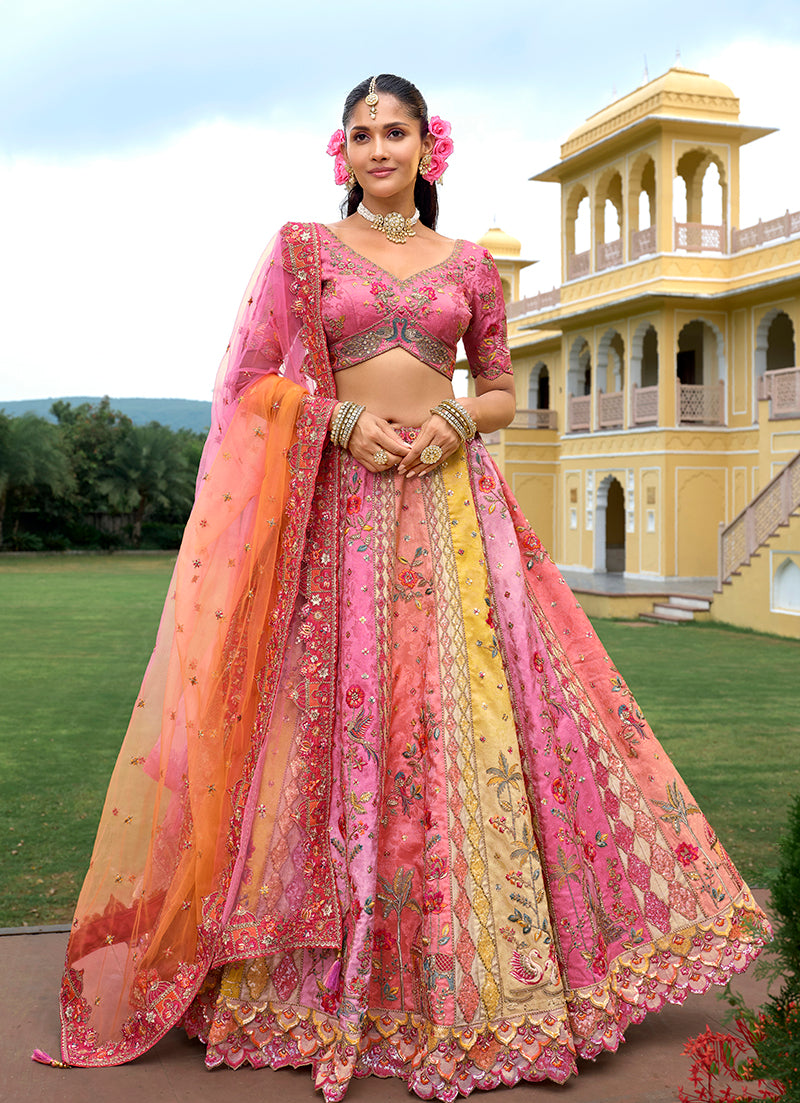 Monjolika Fashion Multicolor Designer Embroidered Work Fancy Silk Wedding Lehenga Choli