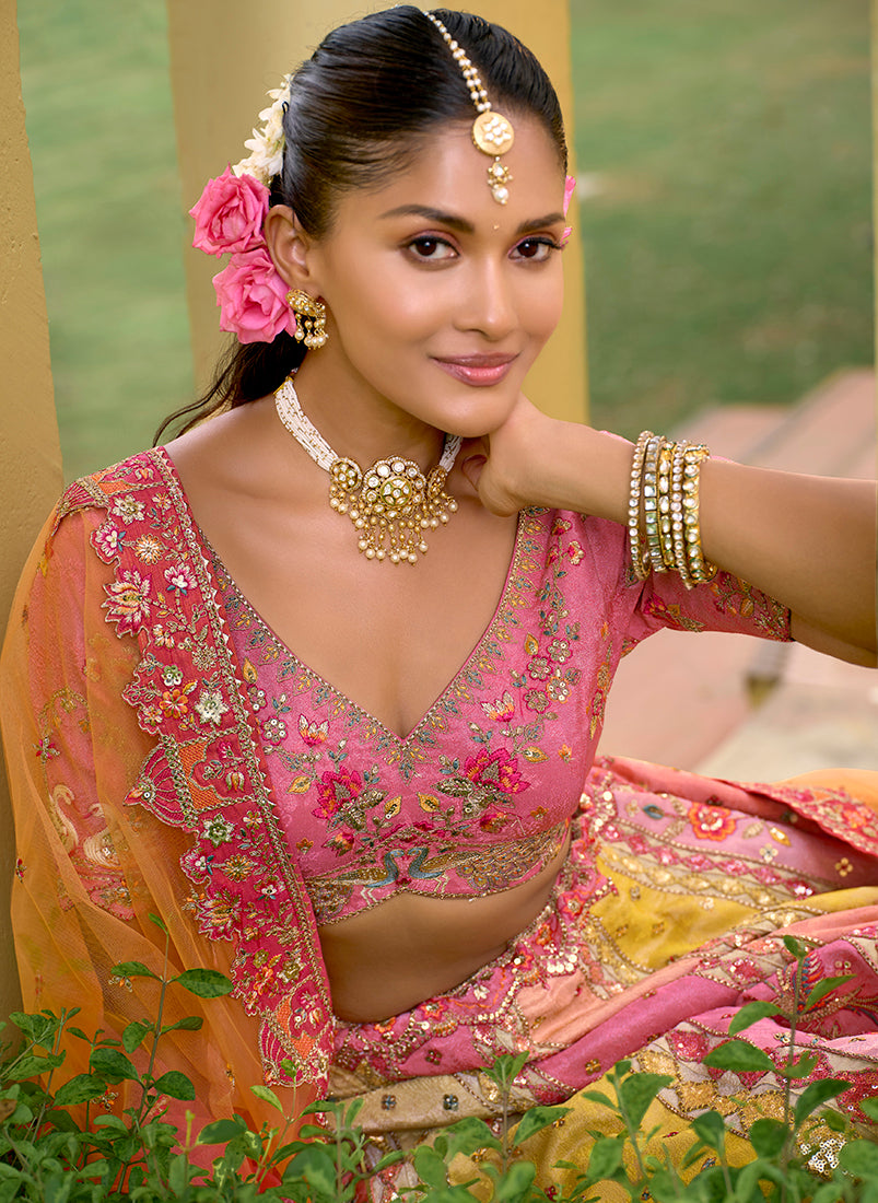 Monjolika Fashion Multicolor Designer Embroidered Work Fancy Silk Wedding Lehenga Choli - Distacart