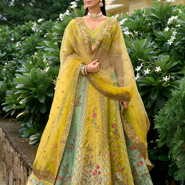 Monjolika Fashion Multicolor Designer Embroidered Work Fancy Silk Wedding Lehenga Choli