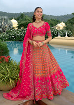 Thumbnail for Monjolika Fashion Rani Pink Designer Embroidered Work Fancy Silk Wedding Lehenga Choli