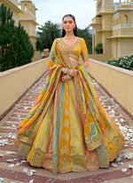 Thumbnail for Monjolika Fashion Yellow Designer Embroidered Work Fancy Silk Wedding Lehenga Choli