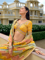 Thumbnail for Monjolika Fashion Yellow Designer Embroidered Work Fancy Silk Wedding Lehenga Choli