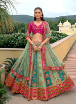 Thumbnail for Monjolika Fashion Sea Green Designer Embroidered Work Fancy Silk Wedding Lehenga Choli