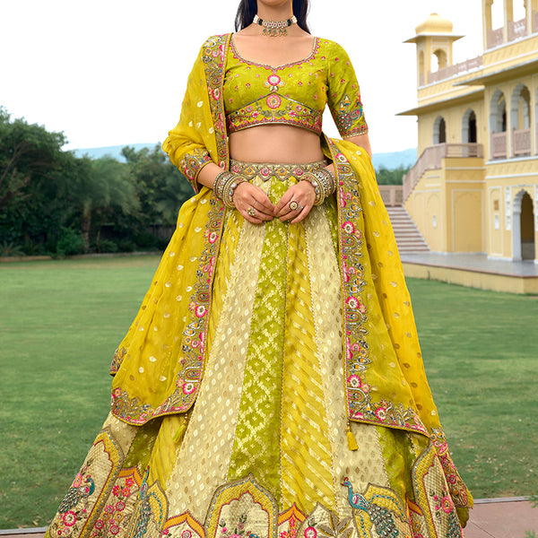 Monjolika Fashion Multicolor Designer Embroidered Work Fancy Silk Wedding Lehenga Choli