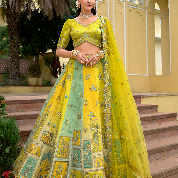 Monjolika Fashion Multicolor Designer Embroidered Work Fancy Silk Wedding Lehenga Choli