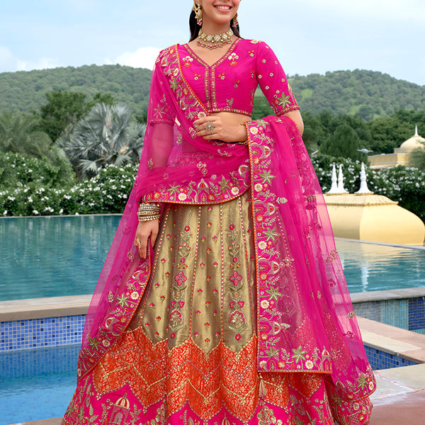 Monjolika Fashion Multicolor Designer Embroidered Work Fancy Silk Wedding Lehenga Choli