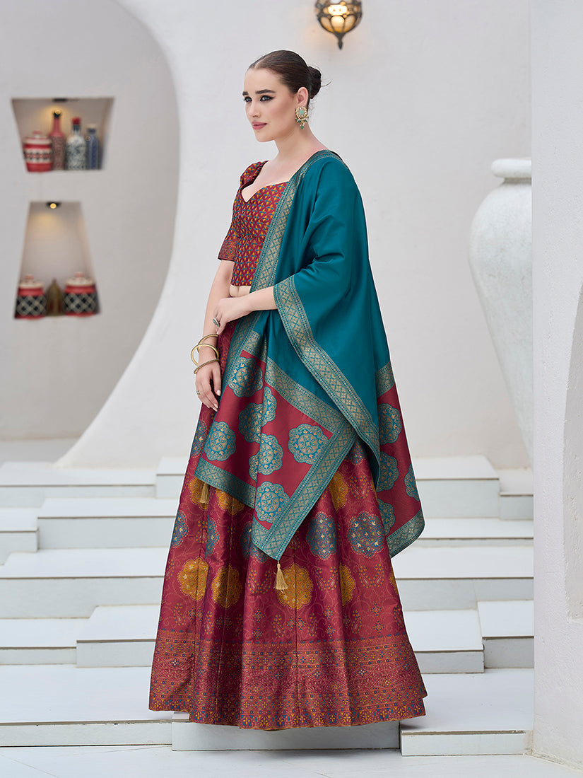 Monjolika Fashion Maroon Color Kanjivaram Silk Jacquard Designer Lehenga Choli