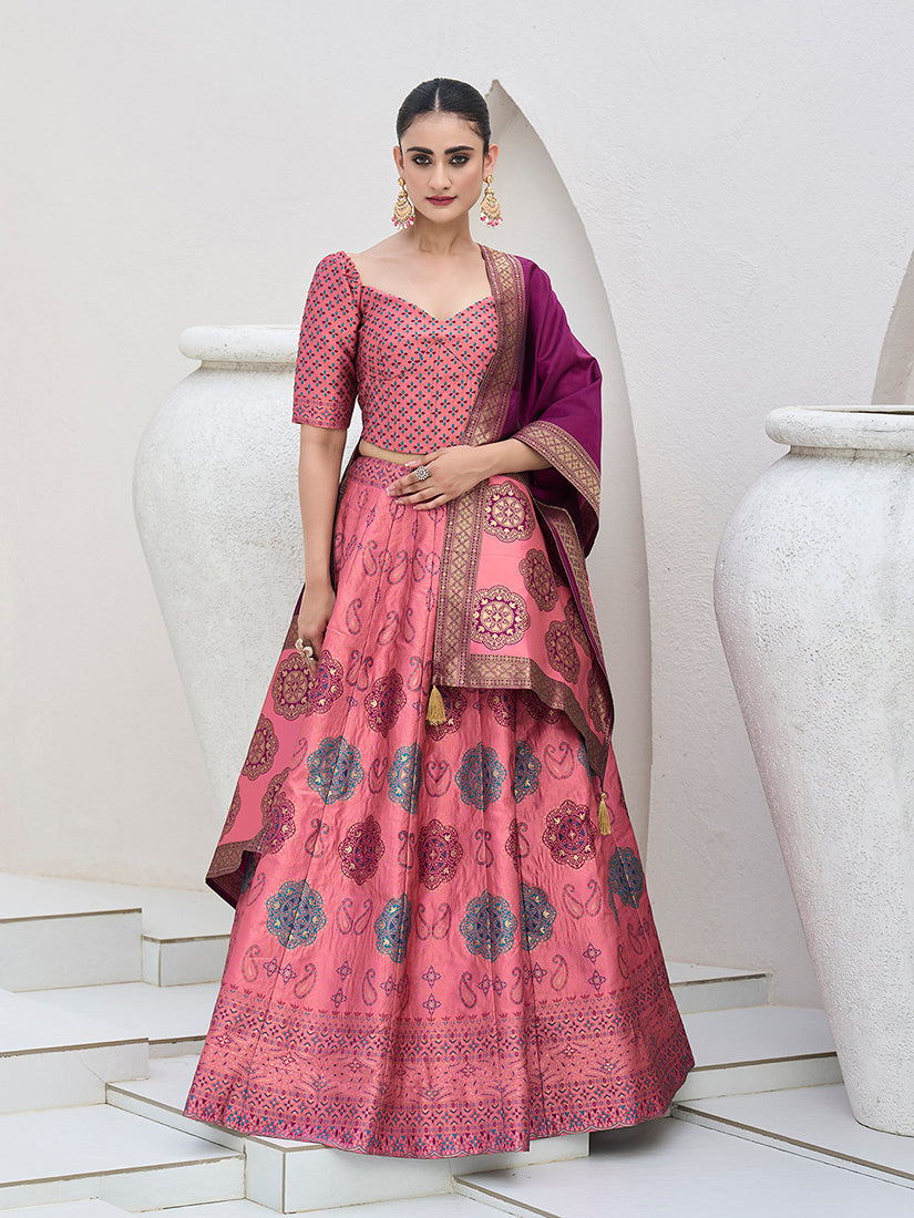 Monjolika Fashion Pink Color Kanjivaram Silk Jacquard Designer Lehenga Choli