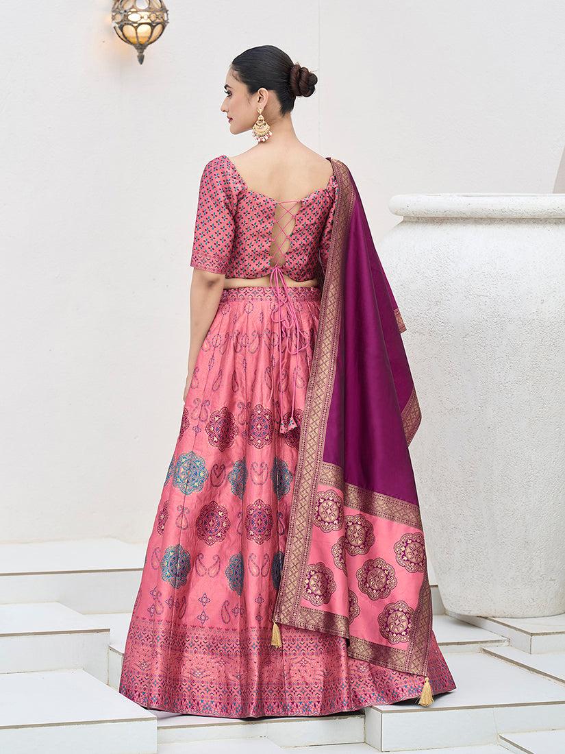 Monjolika Fashion Pink Color Kanjivaram Silk Jacquard Designer Lehenga Choli