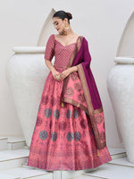 Thumbnail for Monjolika Fashion Pink Color Kanjivaram Silk Jacquard Designer Lehenga Choli