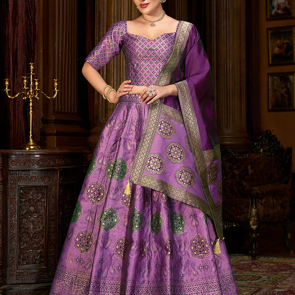 Monjolika Fashion Purple Color Kanjivaram Silk Jacquard Designer Lehenga Choli