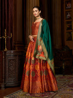 Thumbnail for Monjolika Fashion Rust Color Kanjivaram Silk Jacquard Designer Lehenga Choli