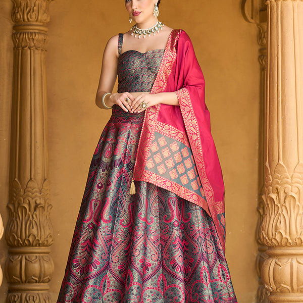 Monjolika Fashion Thread Work Jacquard Silk In Multicolor Lehenga Choli