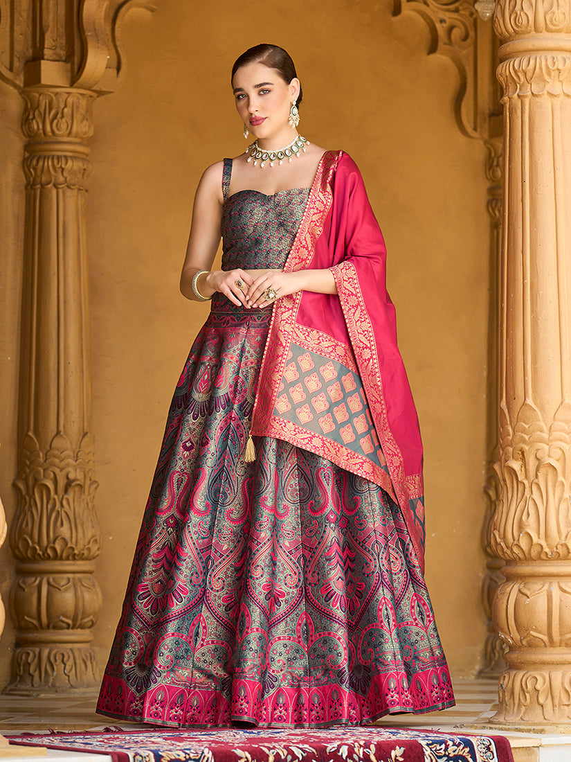 Monjolika Fashion Thread Work Jacquard Silk In Multicolor Lehenga Choli - Distacart
