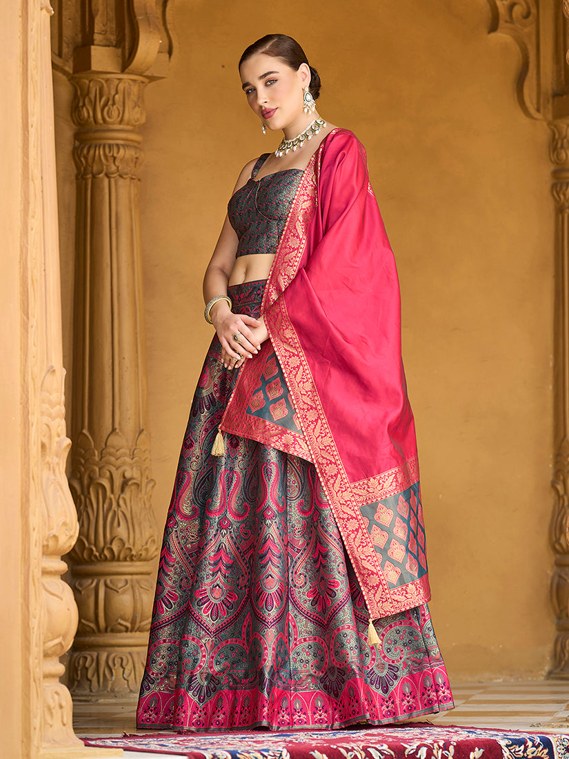 Monjolika Fashion Thread Work Jacquard Silk In Multicolor Lehenga Choli