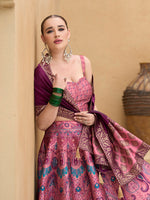 Thumbnail for Monjolika Fashion Thread Work Jacquard Silk In Pink Lehenga Choli