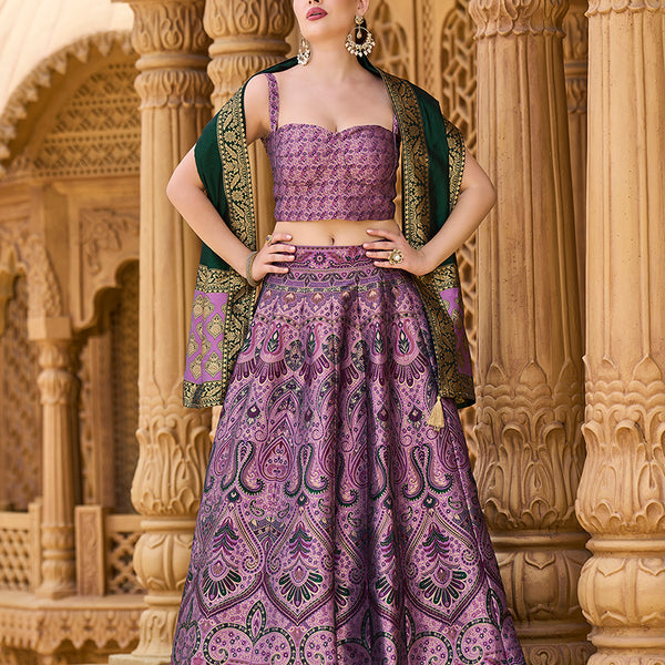 Monjolika Fashion Thread Work Jacquard Silk In Purple Lehenga Choli