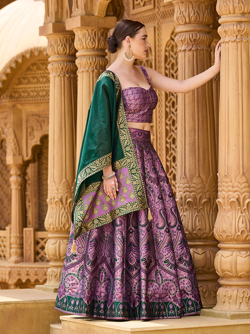 Monjolika Fashion Thread Work Jacquard Silk In Purple Lehenga Choli
