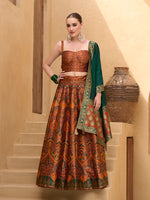 Thumbnail for Monjolika Fashion Thread Work Jacquard Silk In Rust Orange Lehenga Choli