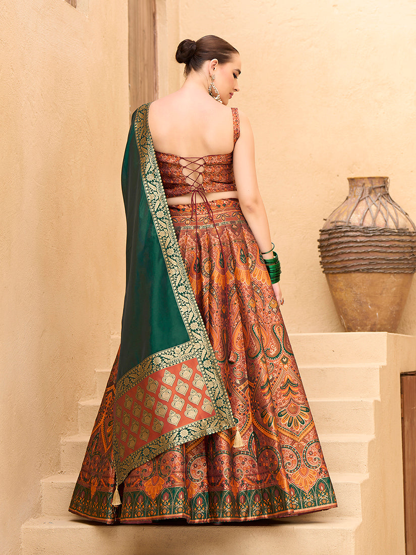 Monjolika Fashion Thread Work Jacquard Silk In Rust Orange Lehenga Choli - Distacart