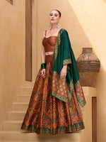 Thumbnail for Monjolika Fashion Thread Work Jacquard Silk In Rust Orange Lehenga Choli