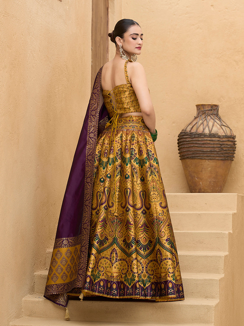 Monjolika Fashion Thread Work Jacquard Silk In Yellow Lehenga Choli - Distacart