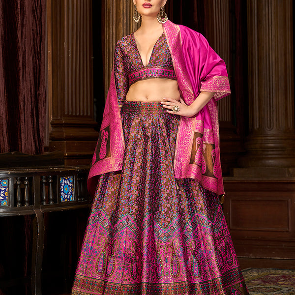 Monjolika Fashion Multi Colour Trendy Kanjivaram Jacquard Woven Work Lehenga Choli