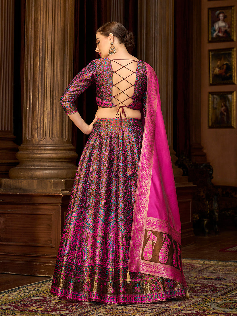 Monjolika Fashion Multi Colour Trendy Kanjivaram Jacquard Woven Work Lehenga Choli