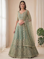Thumbnail for Tulsi Art Dazzling Green Embroidered Soft Net Function Wear Lehenga Choli