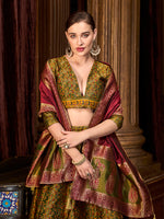 Thumbnail for Monjolika Fashion Olive Green Trendy Kanjivaram Jacquard Woven Work Lehenga Choli
