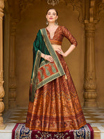 Thumbnail for Monjolika Fashion Rust Orange Trendy Kanjivaram Jacquard Woven Work Lehenga Choli - Distacart