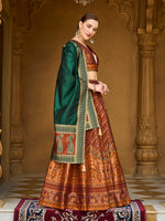 Thumbnail for Monjolika Fashion Rust Orange Trendy Kanjivaram Jacquard Woven Work Lehenga Choli - Distacart