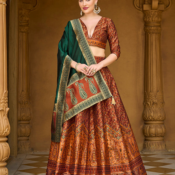 Monjolika Fashion Yellow Trendy Kanjivaram Jacquard Woven Work Lehenga Choli