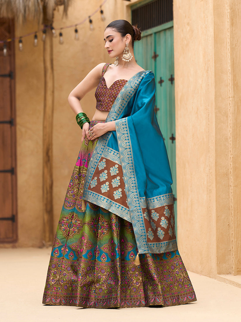 Monjolika Fashion Designer Lehenga Choli Jacquard Kanjivaram Silk In Brown - Distacart