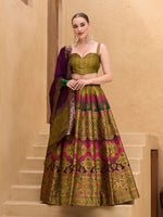 Thumbnail for Monjolika Fashion Designer Lehenga Choli Jacquard Kanjivaram Silk In Mehendi Green