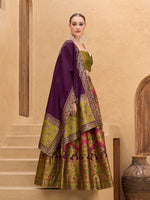 Thumbnail for Monjolika Fashion Designer Lehenga Choli Jacquard Kanjivaram Silk In Mehendi Green