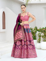 Thumbnail for Monjolika Fashion Designer Lehenga Choli Jacquard Kanjivaram Silk In Pink