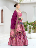 Thumbnail for Monjolika Fashion Designer Lehenga Choli Jacquard Kanjivaram Silk In Pink
