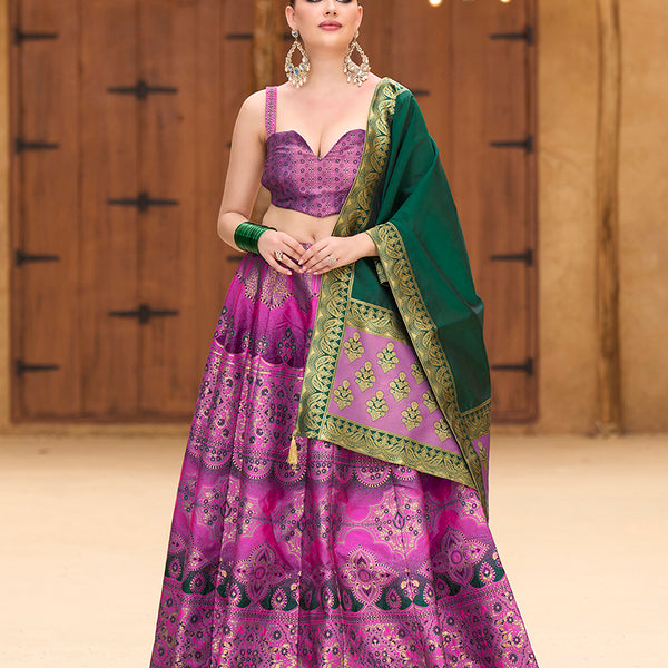 Monjolika Fashion Designer Lehenga Choli Jacquard Kanjivaram Silk In Purple