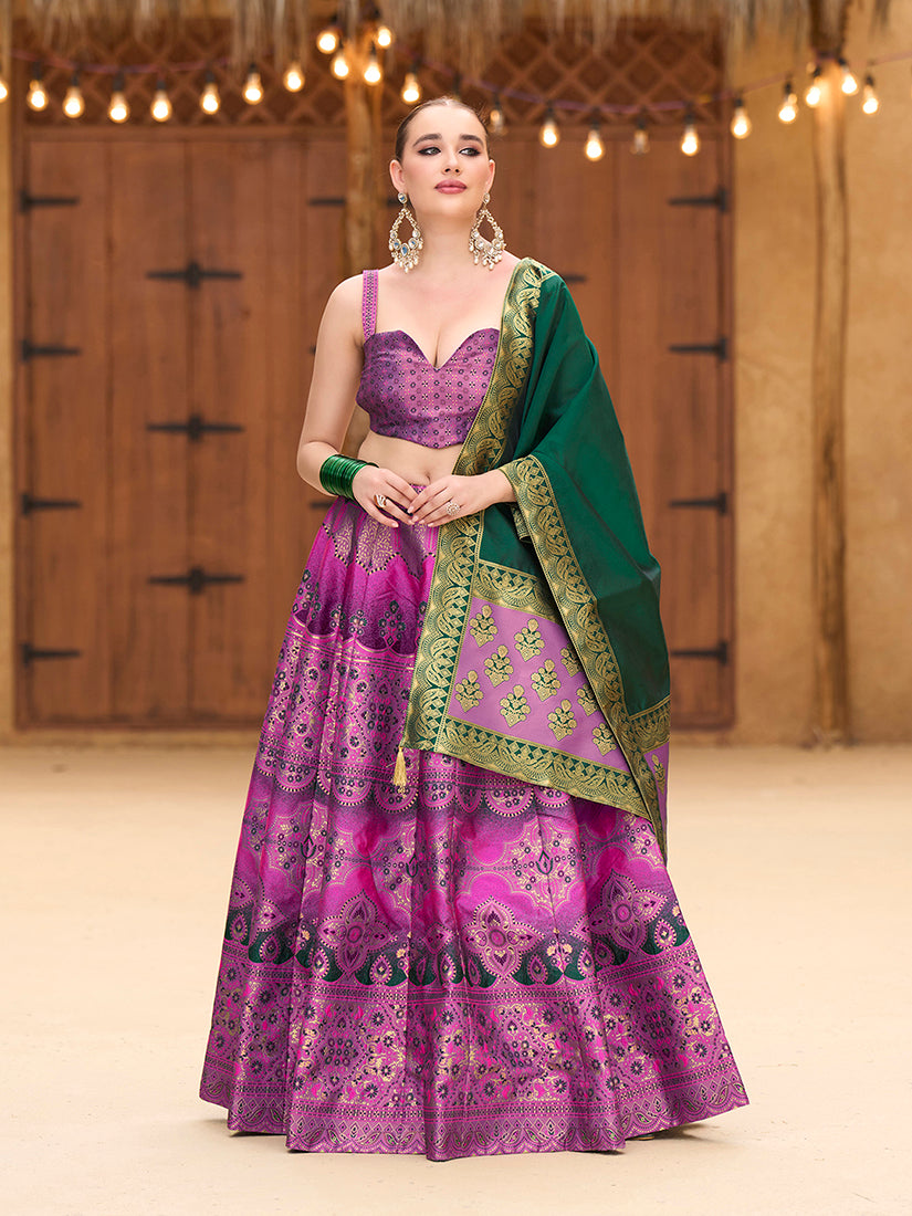 Monjolika Fashion Designer Lehenga Choli Jacquard Kanjivaram Silk In Purple