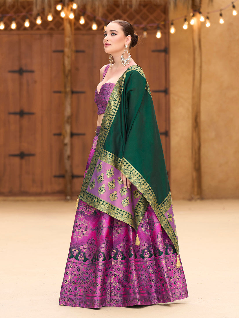 Monjolika Fashion Designer Lehenga Choli Jacquard Kanjivaram Silk In Purple