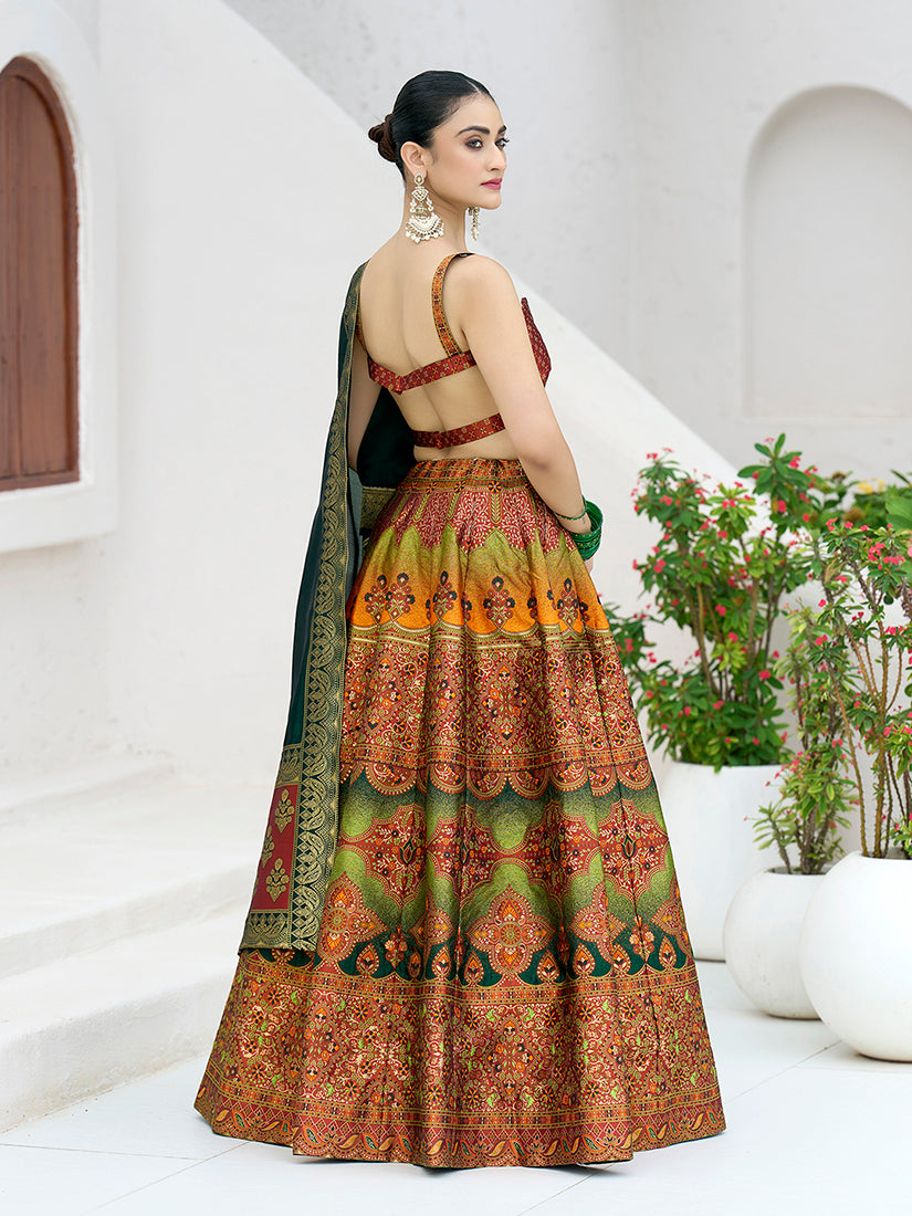 Monjolika Fashion Designer Lehenga Choli Jacquard Kanjivaram Silk In Rust