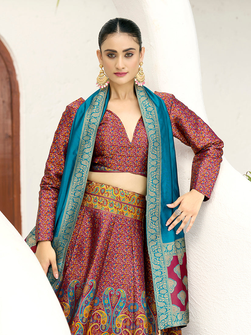 Monjolika Fashion Red Kanjivaram Jacquard Designer Lehenga Choli For Ceremonial - Distacart