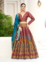 Thumbnail for Monjolika Fashion Red Kanjivaram Jacquard Designer Lehenga Choli For Ceremonial - Distacart