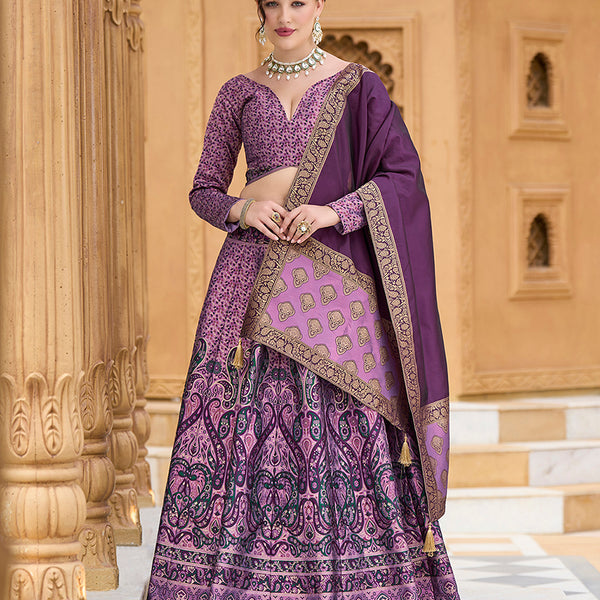 Monjolika Fashion Lavender Kanjivaram Jacquard Designer Lehenga Choli For Ceremonial