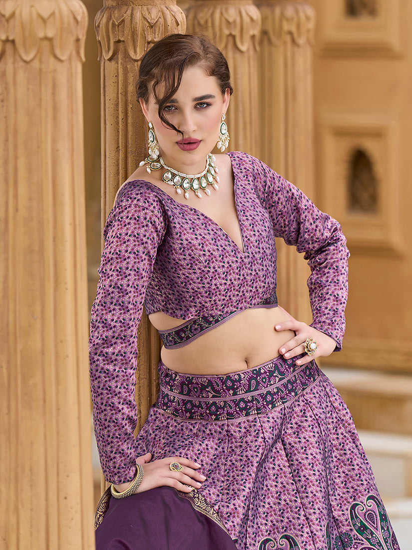 Monjolika Fashion Lavender Kanjivaram Jacquard Designer Lehenga Choli For Ceremonial