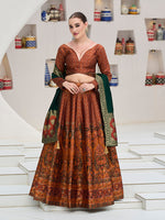 Thumbnail for Monjolika Fashion Rust Kanjivaram Jacquard Designer Lehenga Choli For Ceremonial - Distacart