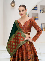 Thumbnail for Monjolika Fashion Rust Kanjivaram Jacquard Designer Lehenga Choli For Ceremonial - Distacart
